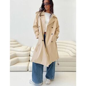 ￼Princess Polly WESTWIND TRENCH COAT NATURAL Size L/XL Nwot